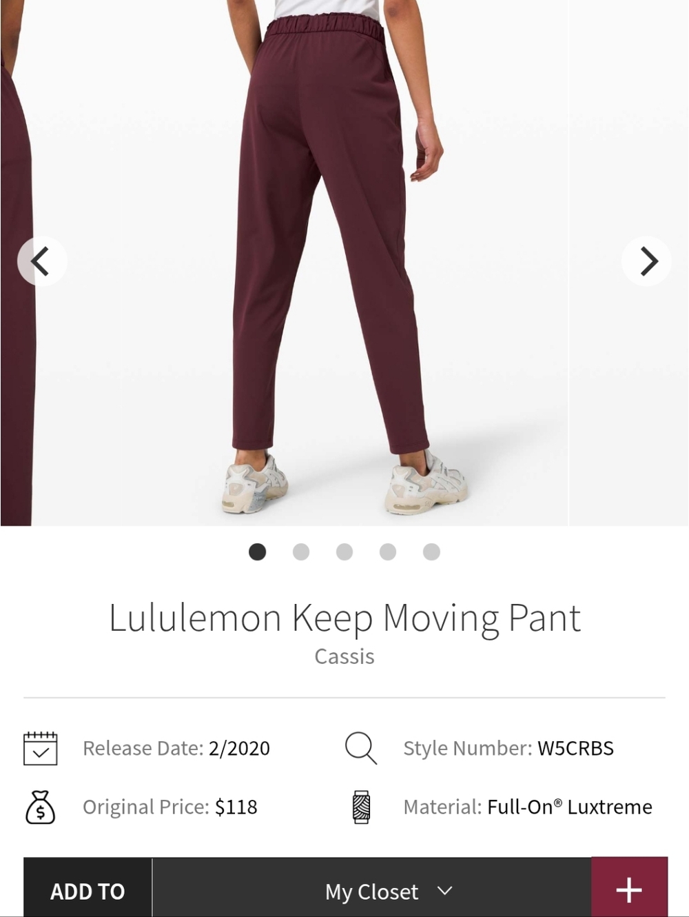 lululemon athletica Keep Moving Pant — Cassis (Deep Wine)